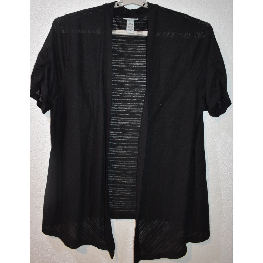 Catherines 2X Open Front Cardigan Black Burnout Stripe Short Sleeve Lightweight
